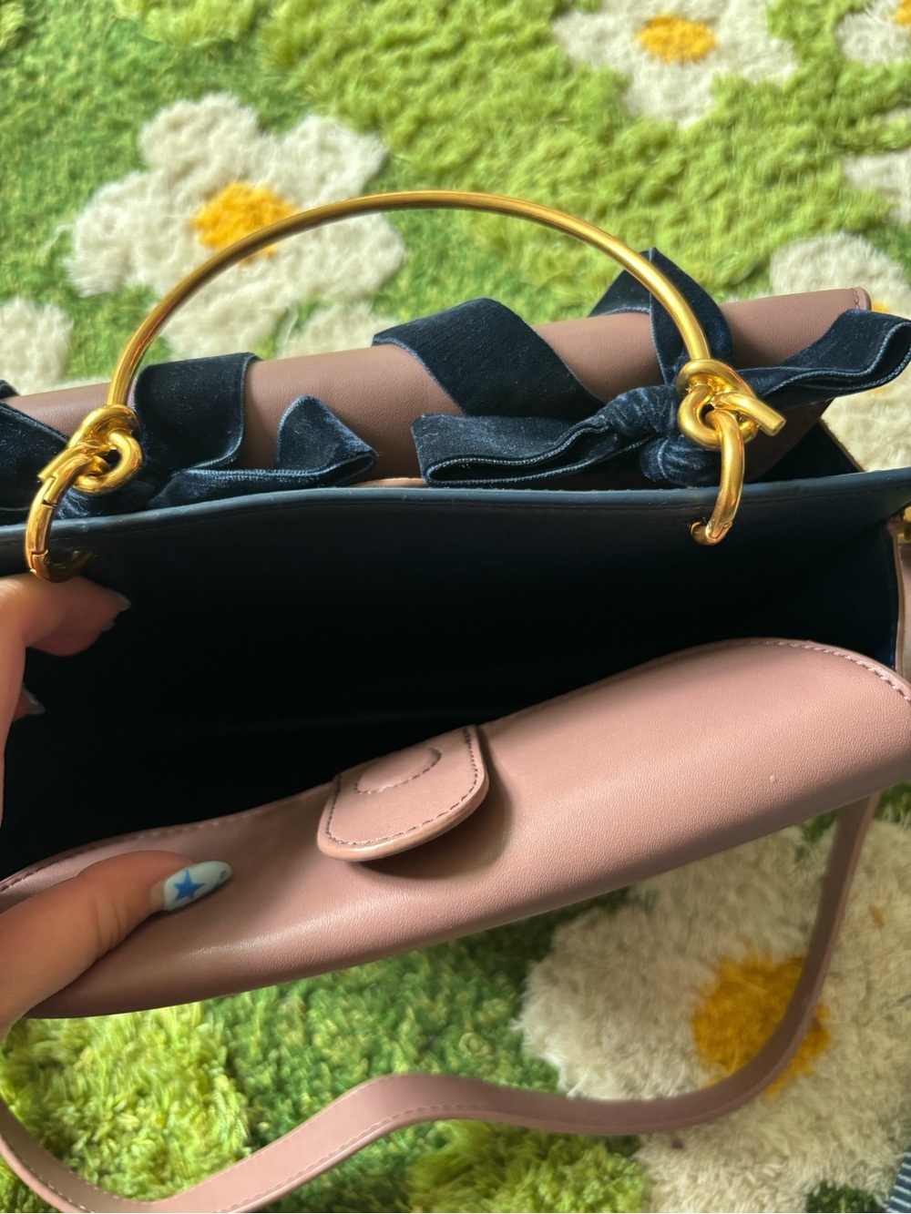 Charles and Keith Velvet Bow Detail Top Handle Bag - Mauve CK2-50270088 - Picture 6 of 9